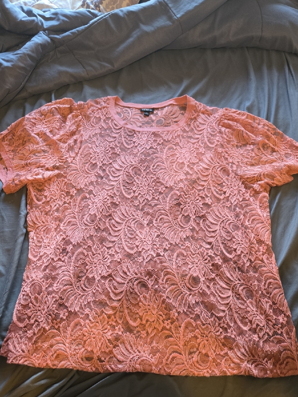 torrid Pink Coral Lace Short Sleeve Top